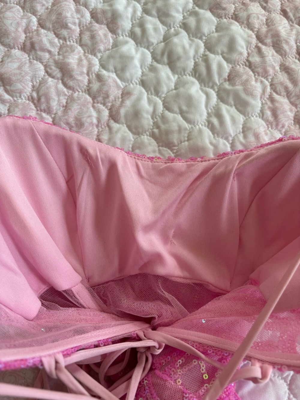 Windsor Pink Sequin Spaghetti-Strap Prom Gown with Thigh Slit - Picture 9 of 12